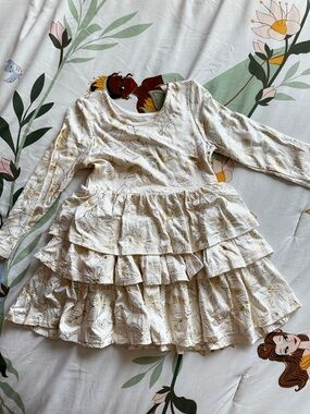 Little Sleepies Cream Dress with Gold Floral Print